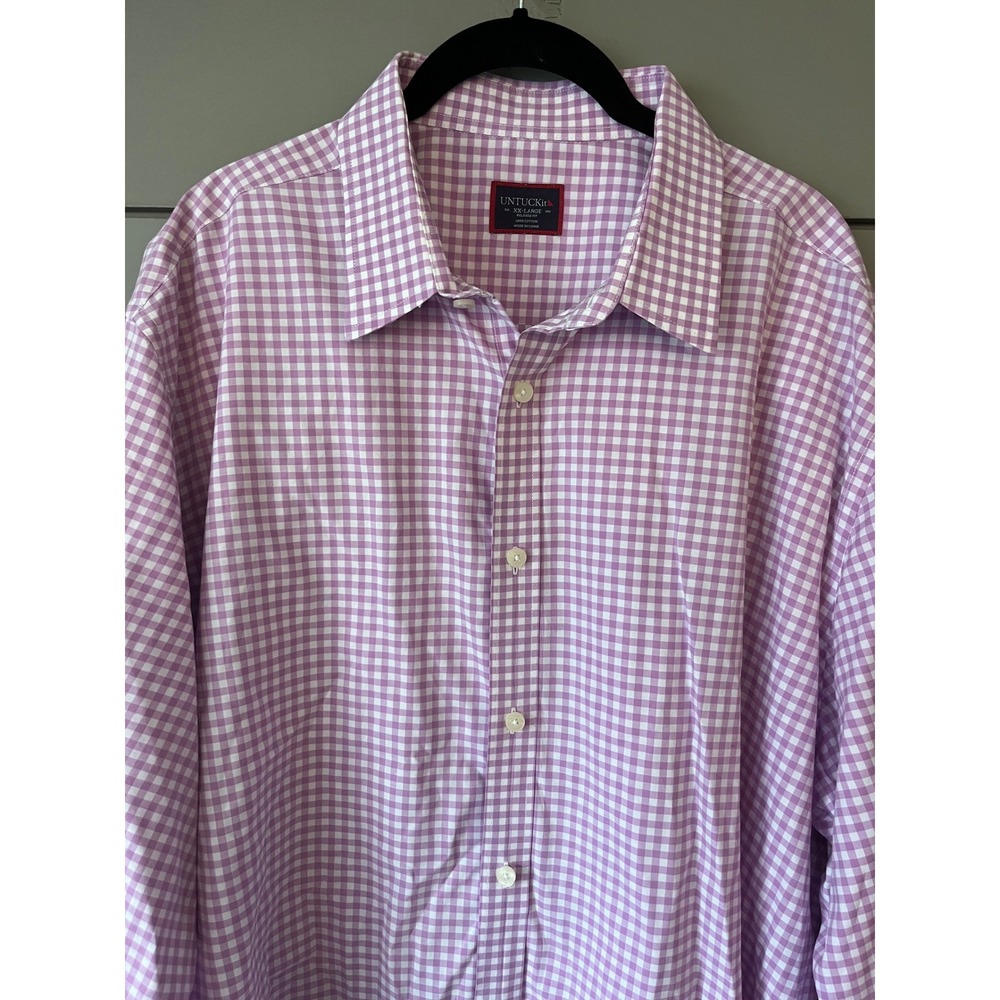 UNTUCKit Meursault Purple Gingham Relaxed‎ Fit Cotton Button Down Shirt XXL